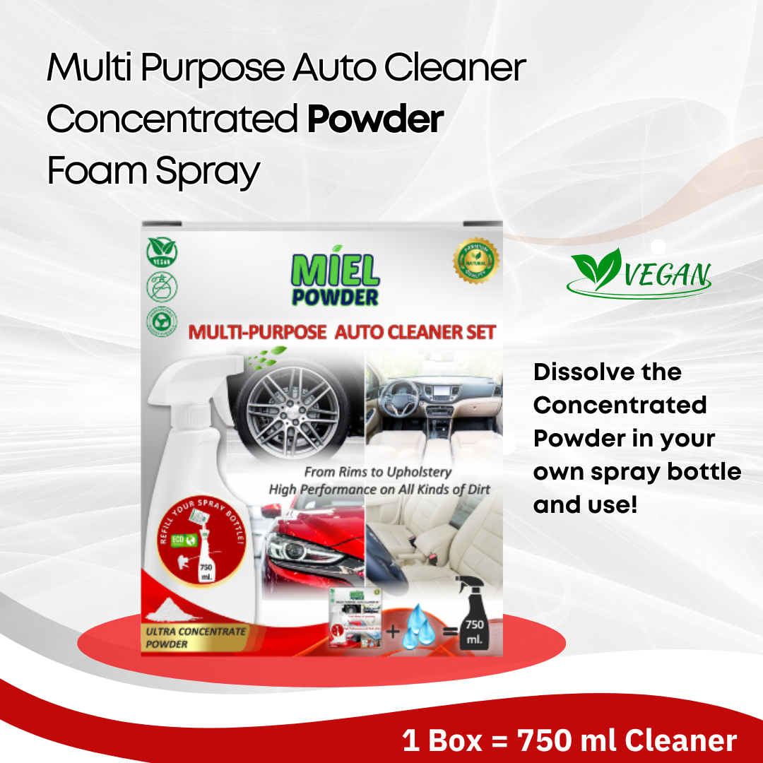 Miel Powder Multi Purpose Auto Cleaner Concentrated Powder Refills Foam Spray Vegan Plant Based Formula